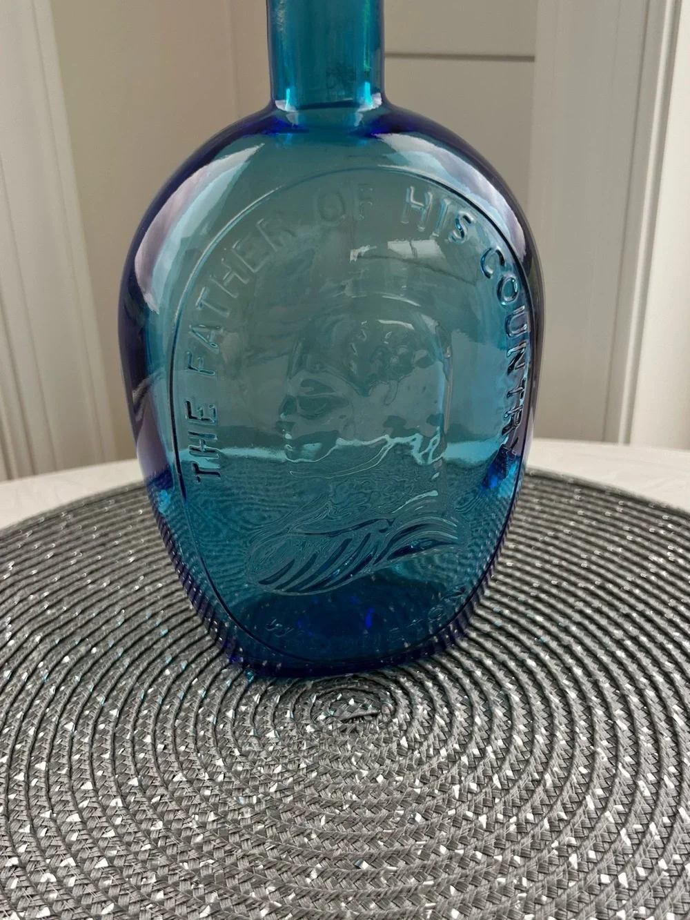 USA Vintage Wheaton Blue Glass George Washington USA Bottle Decanter 8 in